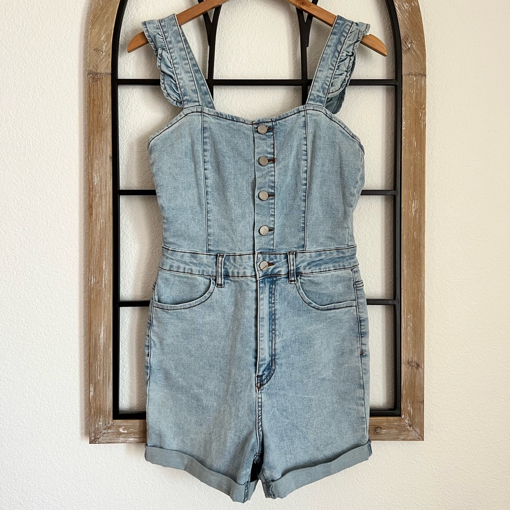Stretchy denim romper